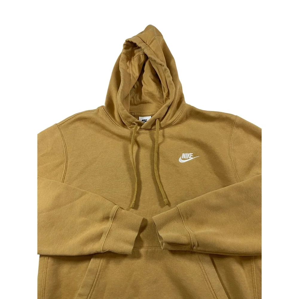 Nike Sportswear Club Fleece Hoodie Mustard Yellow Wheat Embroidered Logo Small